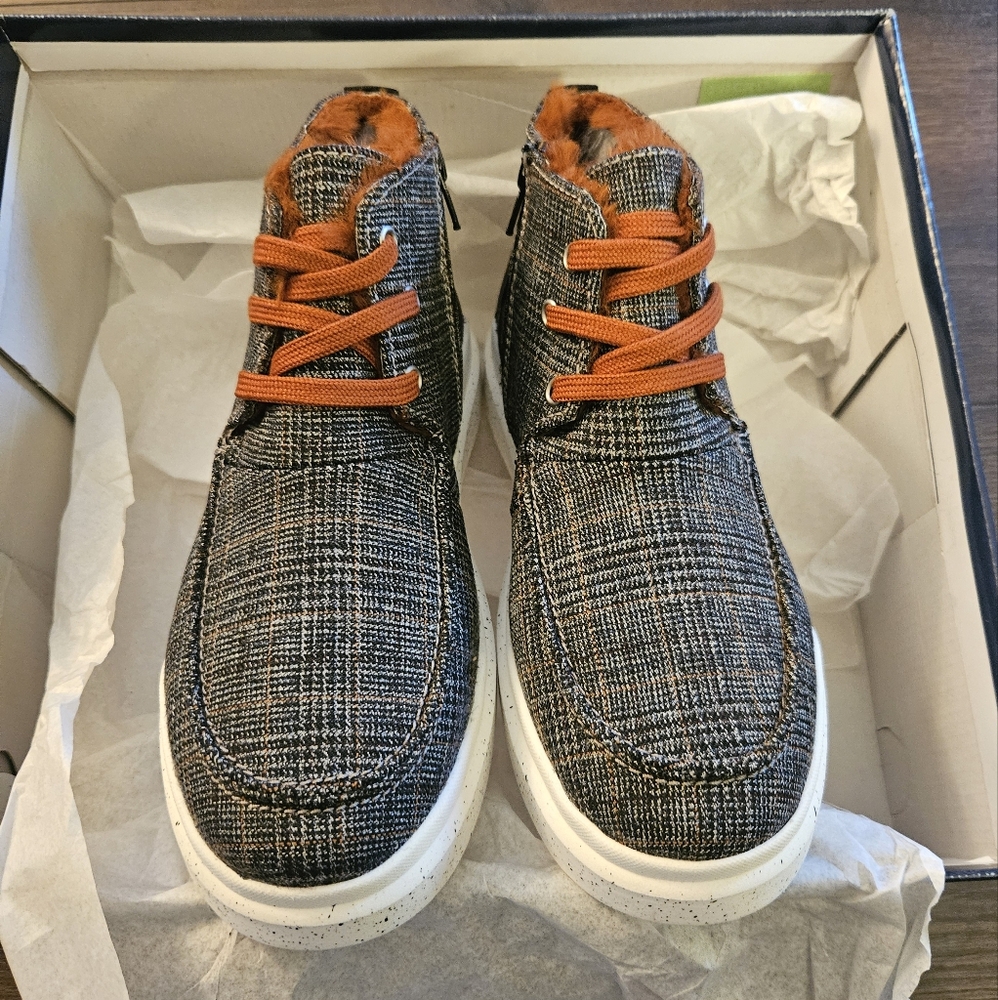 Women's Ankle Booties Brown Plaid Waterproof Sneaker Faux Fur EU 37 US 6-6.5 New
